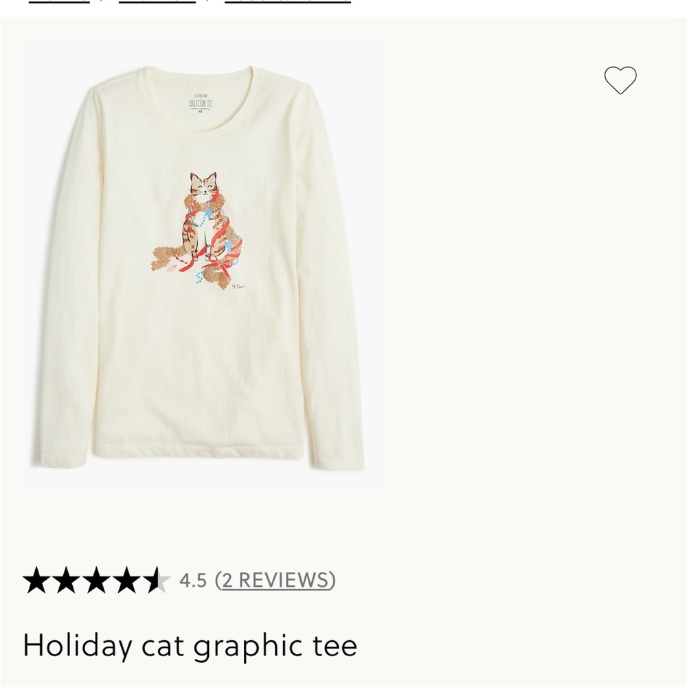 J. Crew Cream Cat Graphic Long-Sleeve Tee